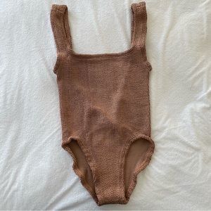 Hunza G Brown Square Neck one-piece Swimsuit